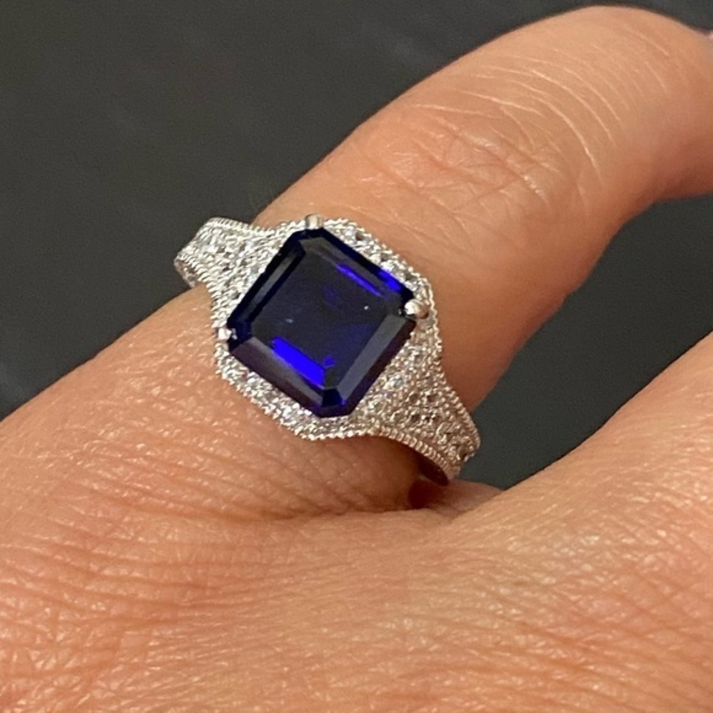 2ct Blue Synthetic Sapphire engagement ring sz 5